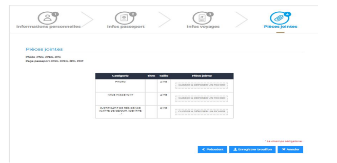 Page du site acces-maroc.ma permettant de télécharger les pièces justificatives nécessaires à la demande d’AEVM.